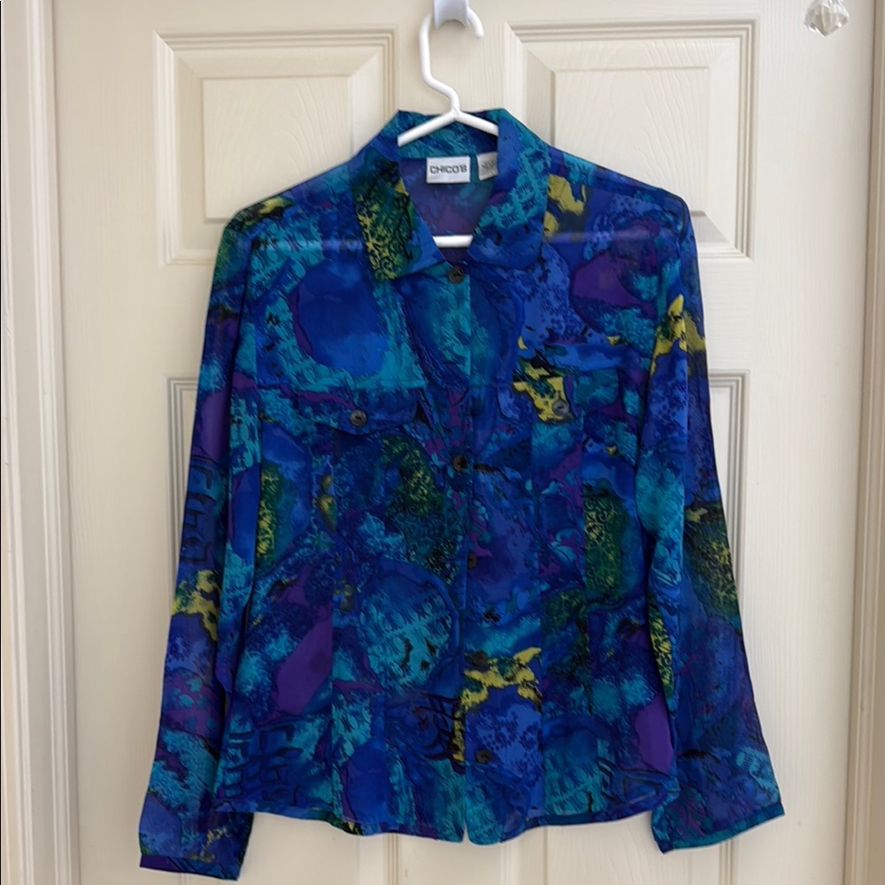 Chico's Blue and Purple Long Sleeve Button Down Shirt